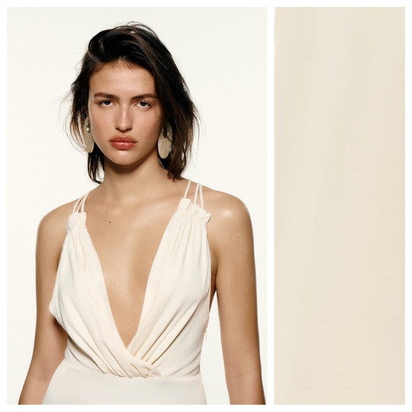 NWT. Zara Cream Crossover Satin Effect Jumpsuit. Size L. - Picture 3 of 13